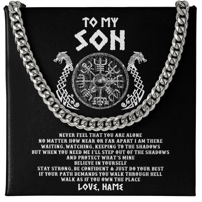 Cuban Link Chain Necklace | Personalized To My Son Necklace Viking Never Feel You Are Alone Odin Scandinavian Norse Runes End Son Birthday Christmas Customized Gift Box Message Card | teecentury