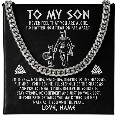 Cuban Link Chain Necklace | Personalized To My Son Necklace Viking Never Feel You Are Alone Scandinavian Runes Viking Son Birthday Christmas Customized Gift Box Message Card | teecentury