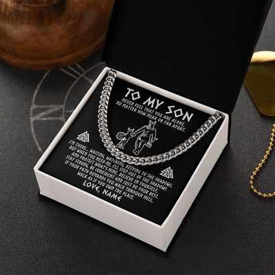Cuban Link Chain Necklace | Personalized To My Son Necklace Viking Never Feel You Are Alone Scandinavian Runes Viking Son Birthday Christmas Customized Gift Box Message Card | teecentury