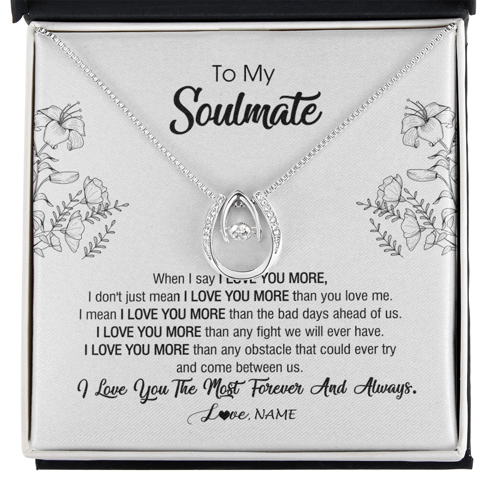 Lucky In Love Necklace | Personalized To My Soulmate Necklace For Women Future Wife Girlfriend Love You Birthday Anniversary Wedding Valentines Day Christmas Customized Message Card | teecentury