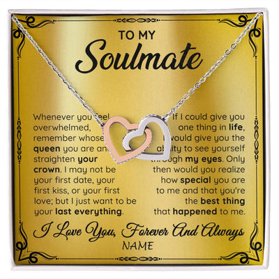 Interlocking Hearts Necklace | Personalized To My Soulmate Necklace For Women Hot Wife Romantic From Husband Birthday Anniversary Wedding Valentines Day Customized Gift Box Message Card | teecentury