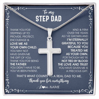 Stainless Cross Necklace | Personalized To My Step Dad Cross Necklace From Stepdaughter Thank You For Stepping Up Stepfahter Fathers Day Christmas Customized Gift Box Message Card | teecentury