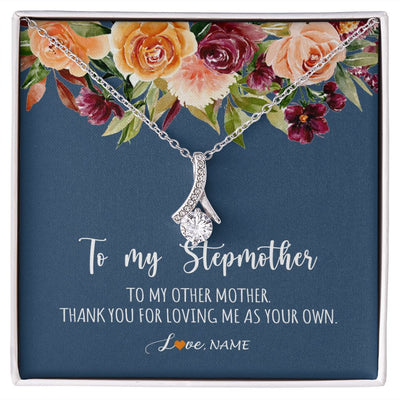 Alluring Beauty Necklace | Personalized To My Stepmother Necklace Thank You For Loveing Me As Your Own Bonus Mom Stepmom Birthday Mothers Day Christmas Customized Gift Box Message Card | teecentury