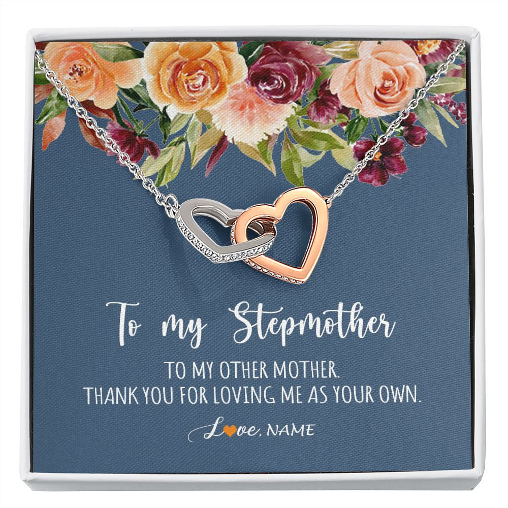 Interlocking Hearts Necklace | Personalized To My Stepmother Necklace Thank You For Loveing Me As Your Own Bonus Mom Stepmom Birthday Mothers Day Christmas Customized Gift Box Message Card | teecentury