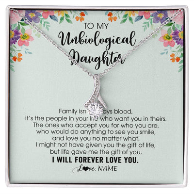 Alluring Beauty Necklace | Personalized To My Unbiological Daughter Necklace Family Isn't Always Blood Bonus Daughter Stepdaughter Birthday Christmas Customized Gift Box Message Card | teecentury