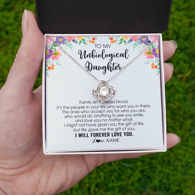 Love Knot Necklace | Personalized To My Unbiological Daughter Necklace Family Isn't Always Blood Bonus Daughter Stepdaughter Birthday Christmas Customized Gift Box Message Card | teecentury