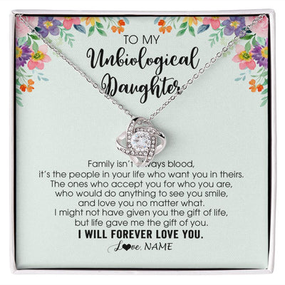 Love Knot Necklace | Personalized To My Unbiological Daughter Necklace Family Isn't Always Blood Bonus Daughter Stepdaughter Birthday Christmas Customized Gift Box Message Card | teecentury