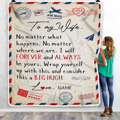 Personalized To My Wife Blanket From Husband Big Hug Air Mail Letter Wife Birthday Anniversary Wedding Valentine's Day Christmas Gift Bed Fleece Throw Blanket Blanket | Teecentury.com