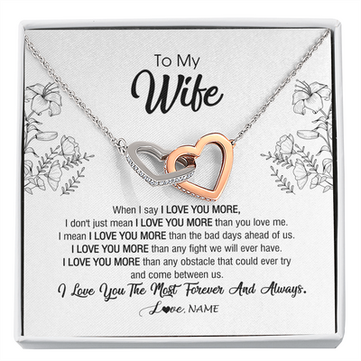 Interlocking Hearts Necklace | Personalized To My Wife Necklace From Husband I Love You More Wife Birthday Anniversary Wedding Valentines Day Christmas Customized Message Card | teecentury