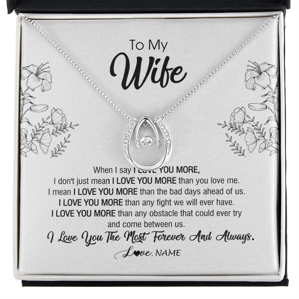 Lucky In Love Necklace | Personalized To My Wife Necklace From Husband I Love You More Wife Birthday Anniversary Wedding Valentines Day Christmas Customized Message Card | teecentury