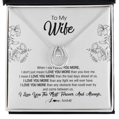 Lucky In Love Necklace | Personalized To My Wife Necklace From Husband I Love You More Wife Birthday Anniversary Wedding Valentines Day Christmas Customized Message Card | teecentury