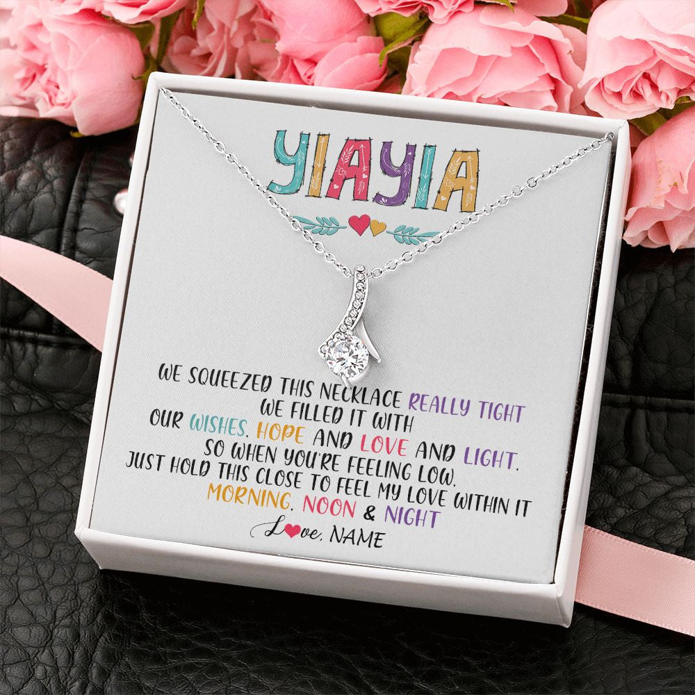 Alluring Beauty Necklace | Personalized To My Yiayia Necklace From Grandkids Granddaughter We Squeezed This Necklace Yiayia Birthday Mothers Day Customized Gift Box Message Card | teecentury