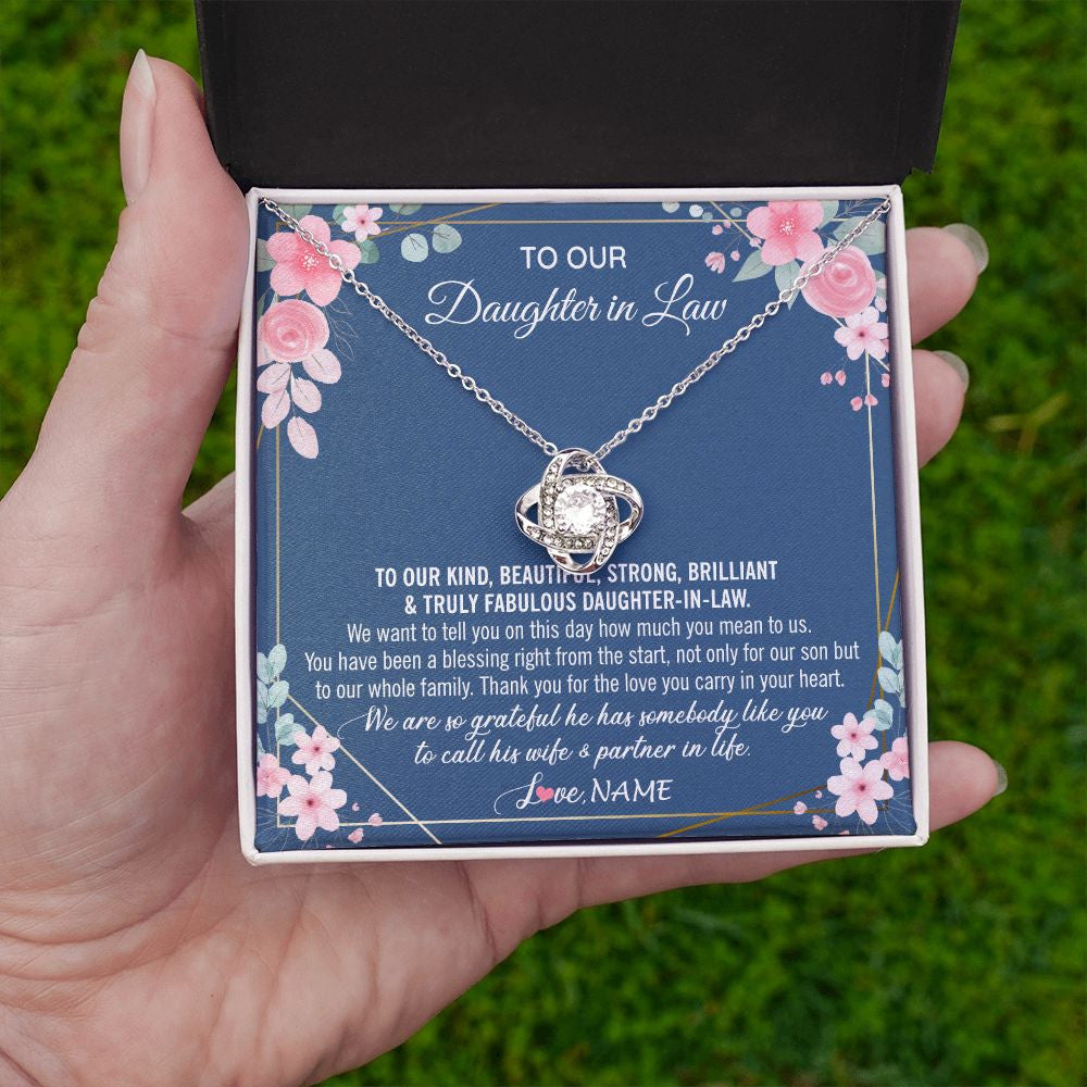 Love Knot Necklace | Personalized To Our Daughter In Law Necklace On Wedding Day For Bride From Mother In Law Daughter In Law Jewelry Wedding Day Customized Gift Box Message Card | teecentury