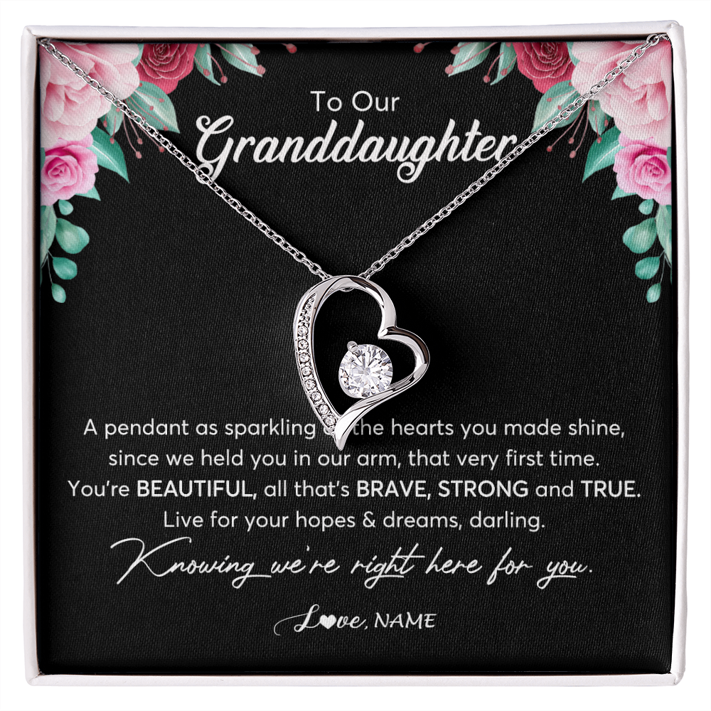 Forever Love Necklace | Personalized To Our Granddaughter Necklace From Aunt Uncle You're Beautiful Granddaughter Jewelry Pendant Birthday Christmas Customized Gift Box Message Card | teecentury
