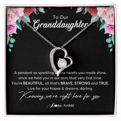 Forever Love Necklace | Personalized To Our Granddaughter Necklace From Aunt Uncle You're Beautiful Granddaughter Jewelry Pendant Birthday Christmas Customized Gift Box Message Card | teecentury