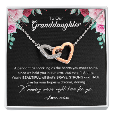 Interlocking Hearts Necklace | Personalized To Our Granddaughter Necklace From Aunt Uncle You're Beautiful Granddaughter Jewelry Pendant Birthday Christmas Customized Gift Box Message Card | teecentury