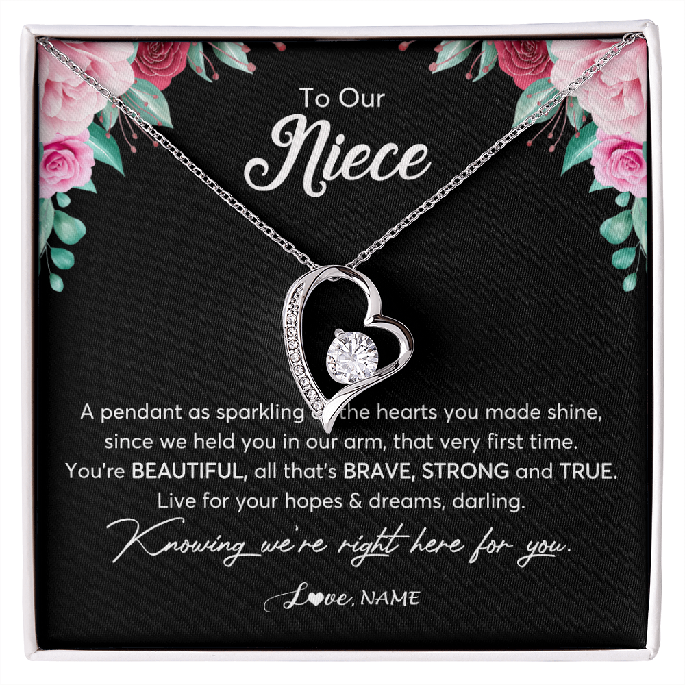 Forever Love Necklace | Personalized To Our Niece Necklace From Aunt Uncle You're Beautiful Niece Jewelry Pendant Birthday Graduation Christmas Customized Gift Box Message Card | teecentury