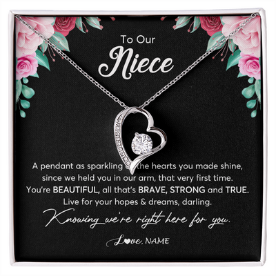 Forever Love Necklace | Personalized To Our Niece Necklace From Aunt Uncle You're Beautiful Niece Jewelry Pendant Birthday Graduation Christmas Customized Gift Box Message Card | teecentury