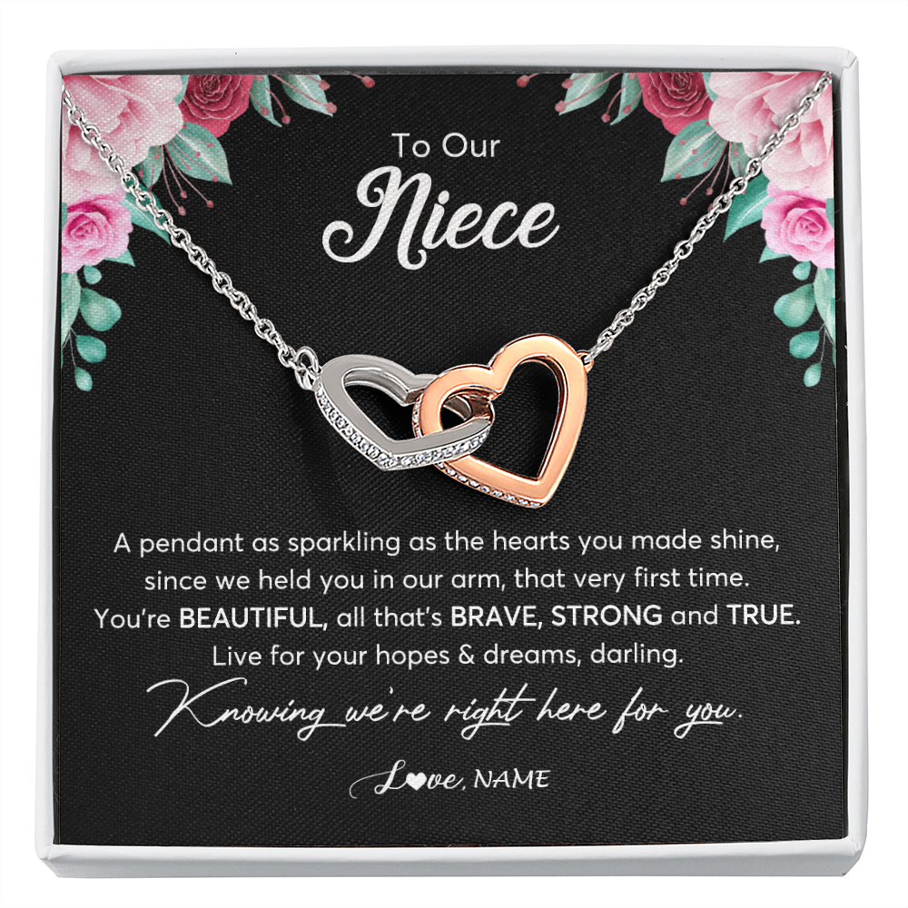 Interlocking Hearts Necklace | Personalized To Our Niece Necklace From Aunt Uncle You're Beautiful Niece Jewelry Pendant Birthday Graduation Christmas Customized Gift Box Message Card | teecentury