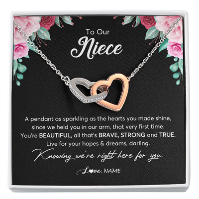Interlocking Hearts Necklace | Personalized To Our Niece Necklace From Aunt Uncle You're Beautiful Niece Jewelry Pendant Birthday Graduation Christmas Customized Gift Box Message Card | teecentury