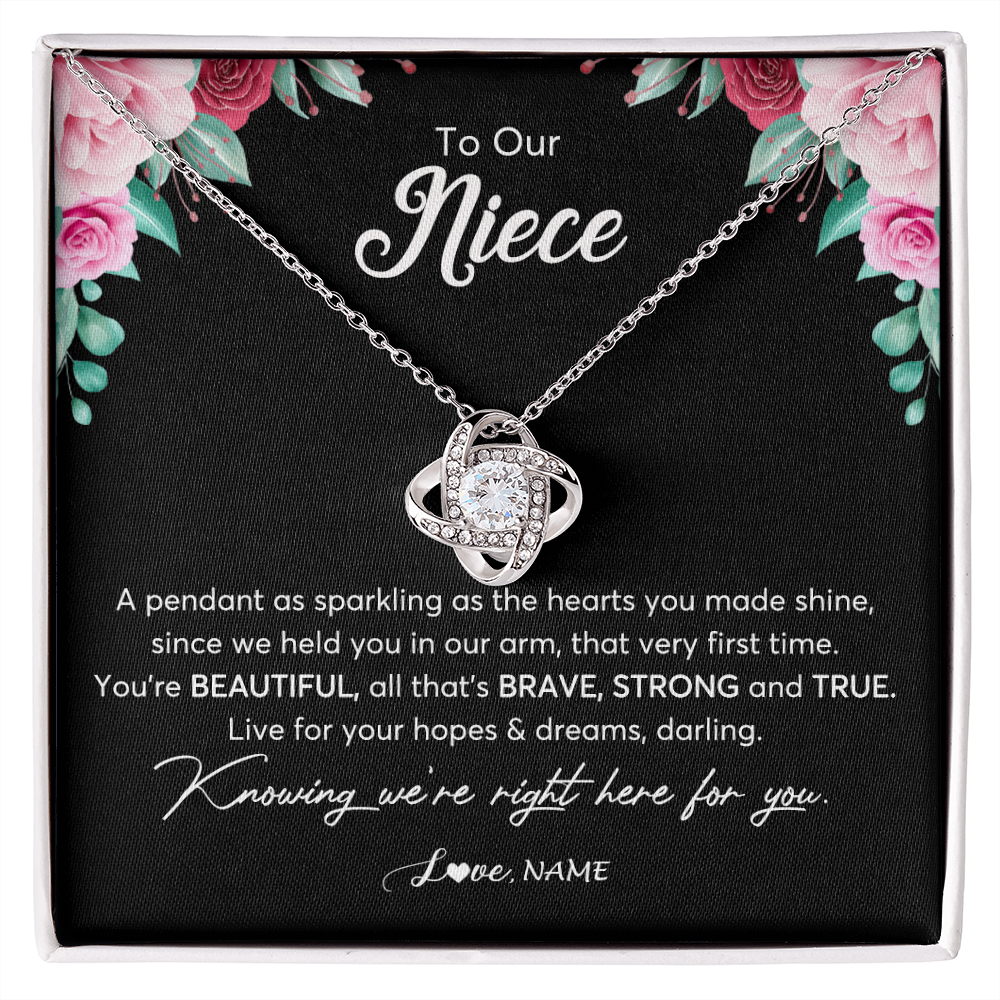 Love Knot Necklace | Personalized To Our Niece Necklace From Aunt Uncle You're Beautiful Niece Jewelry Pendant Birthday Graduation Christmas Customized Gift Box Message Card | teecentury
