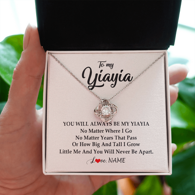 Love Knot Necklace | Personalized Yiayia Necklace From Grandkids Granddaughter Grandson You Will Always Be My Yiayia Birthday Mothers Day Christmas Customized Gift Box Message Card | teecentury