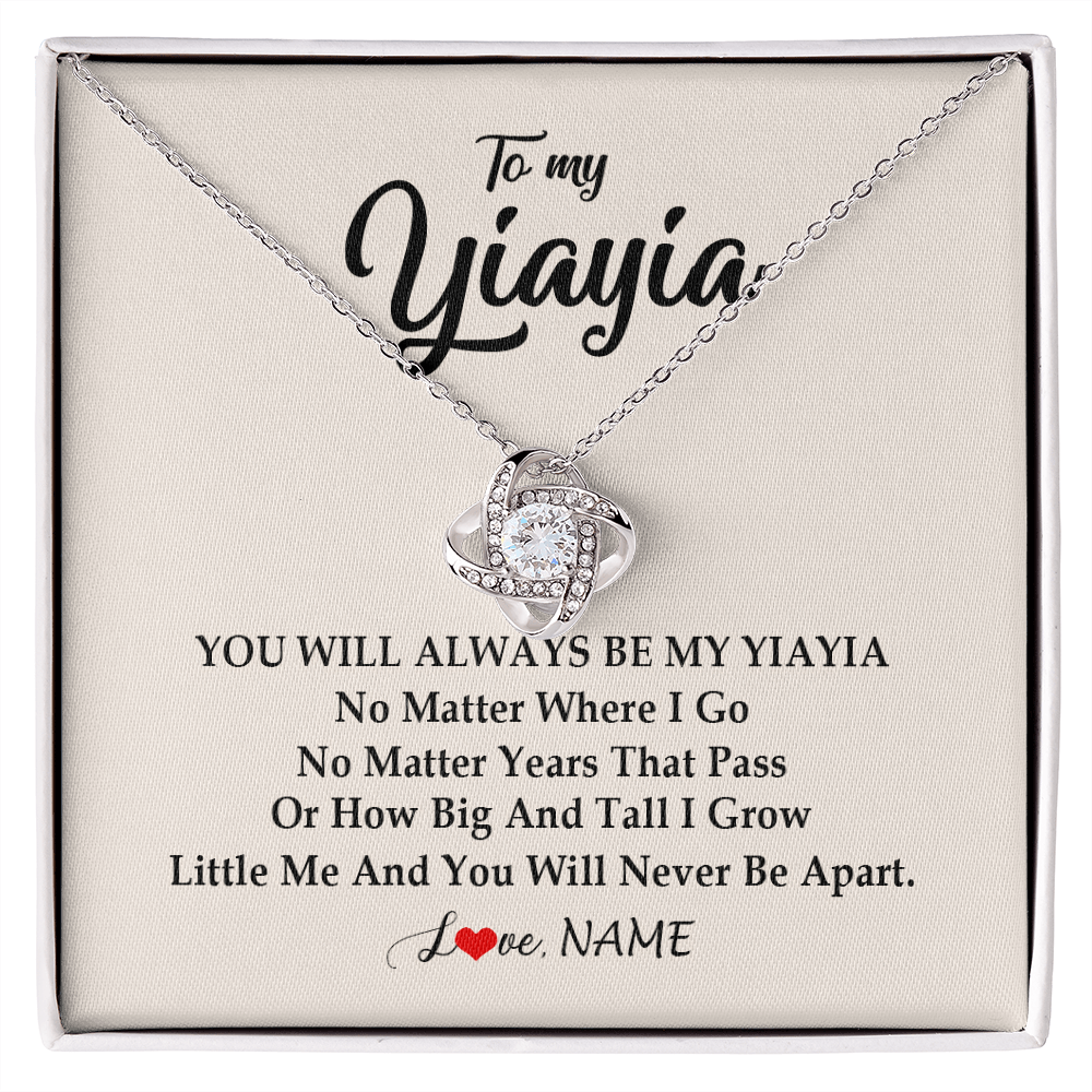 Love Knot Necklace | Personalized Yiayia Necklace From Grandkids Granddaughter Grandson You Will Always Be My Yiayia Birthday Mothers Day Christmas Customized Gift Box Message Card | teecentury