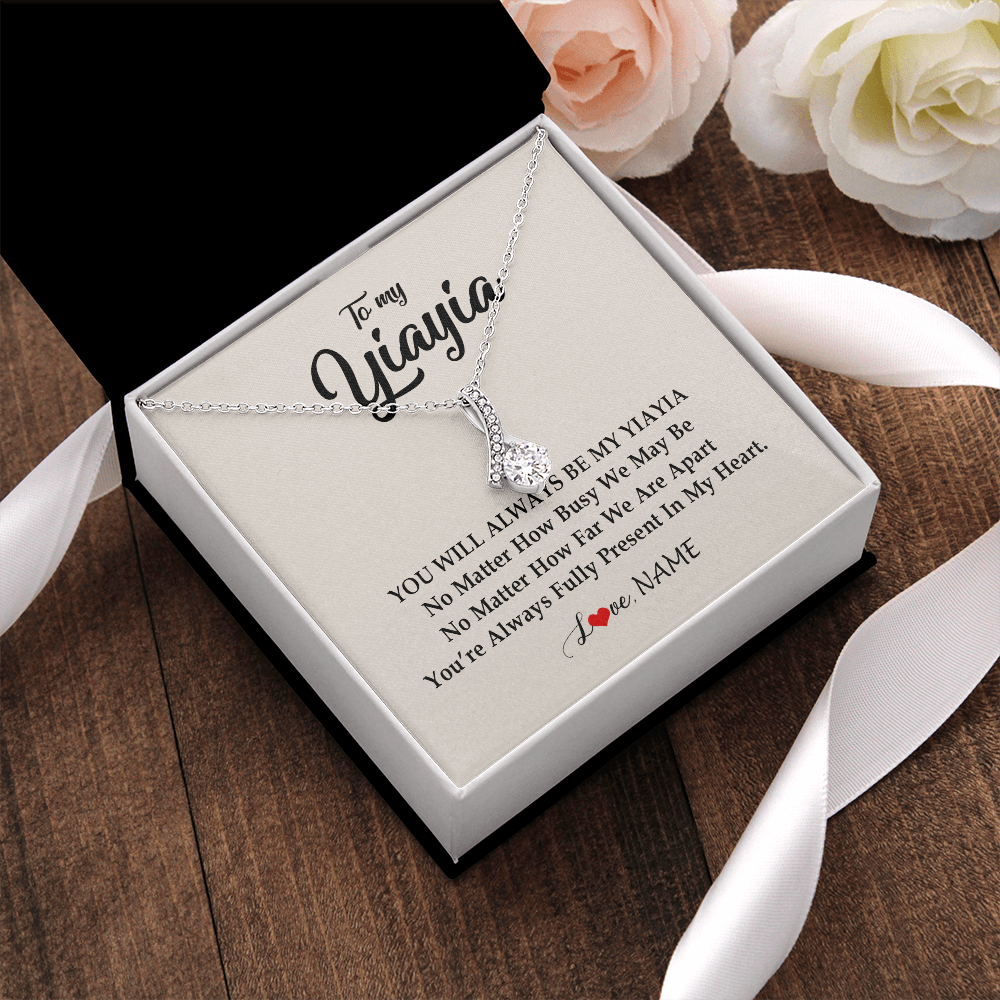 Alluring Beauty Necklace | Personalized Yiayia Necklace From Grandkids Granddaughter Grandson You're Always In My Heart Yiayia Birthday Mothers Day Customized Gift Box Message Card | teecentury