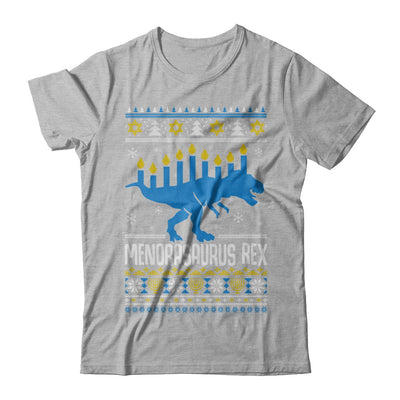 Funny Ugly Hanukkah Dinosaur T-Rex Menorasaurus Sweater T-Shirt & Sweatshirt | Teecentury.com