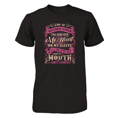 I Am A November Woman I Was Born With My Heart On My Sleeve T-Shirt & Tank Top | Teecentury.com