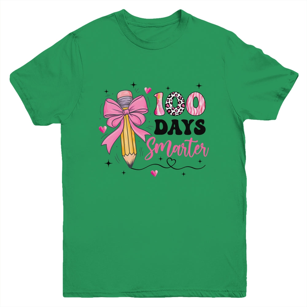 100 Days Smarter 100th Day Of School Girls Kids Coquette Bow Youth Shirt | teecentury