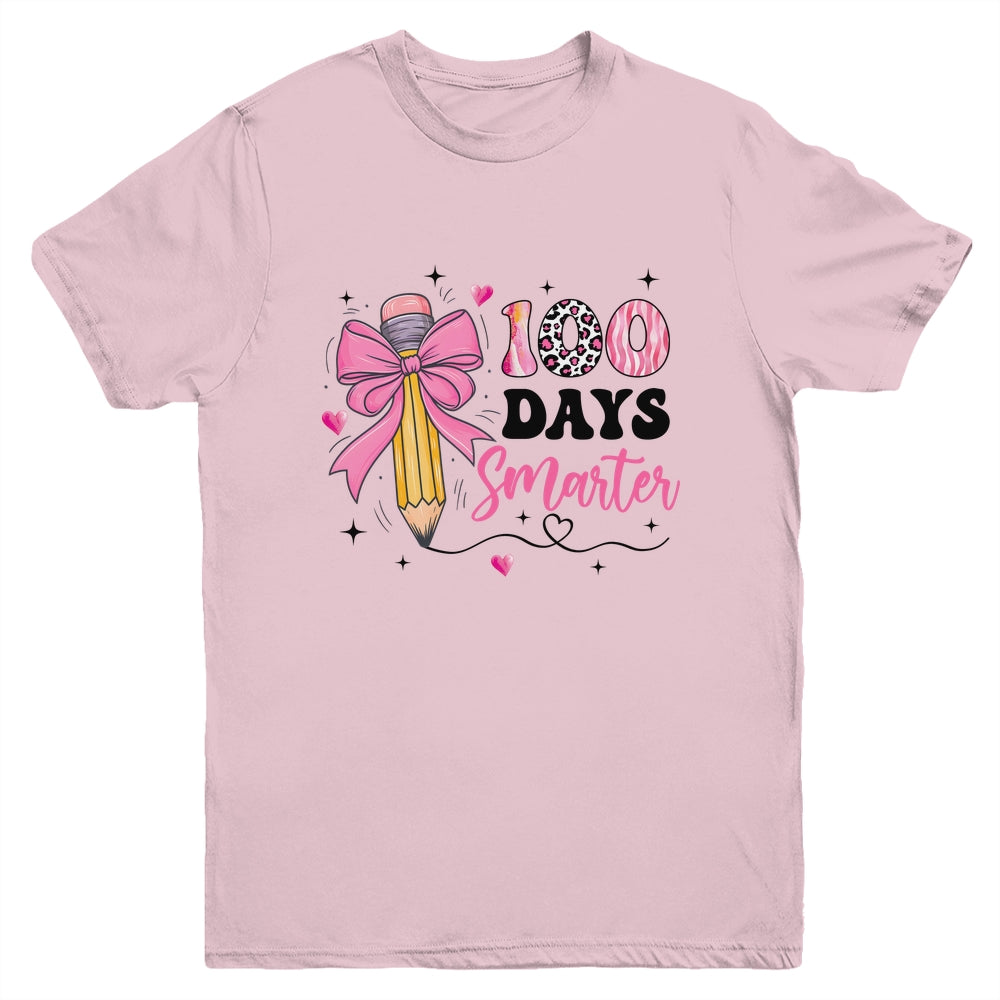 100 Days Smarter 100th Day Of School Girls Kids Coquette Bow Youth Shirt | teecentury