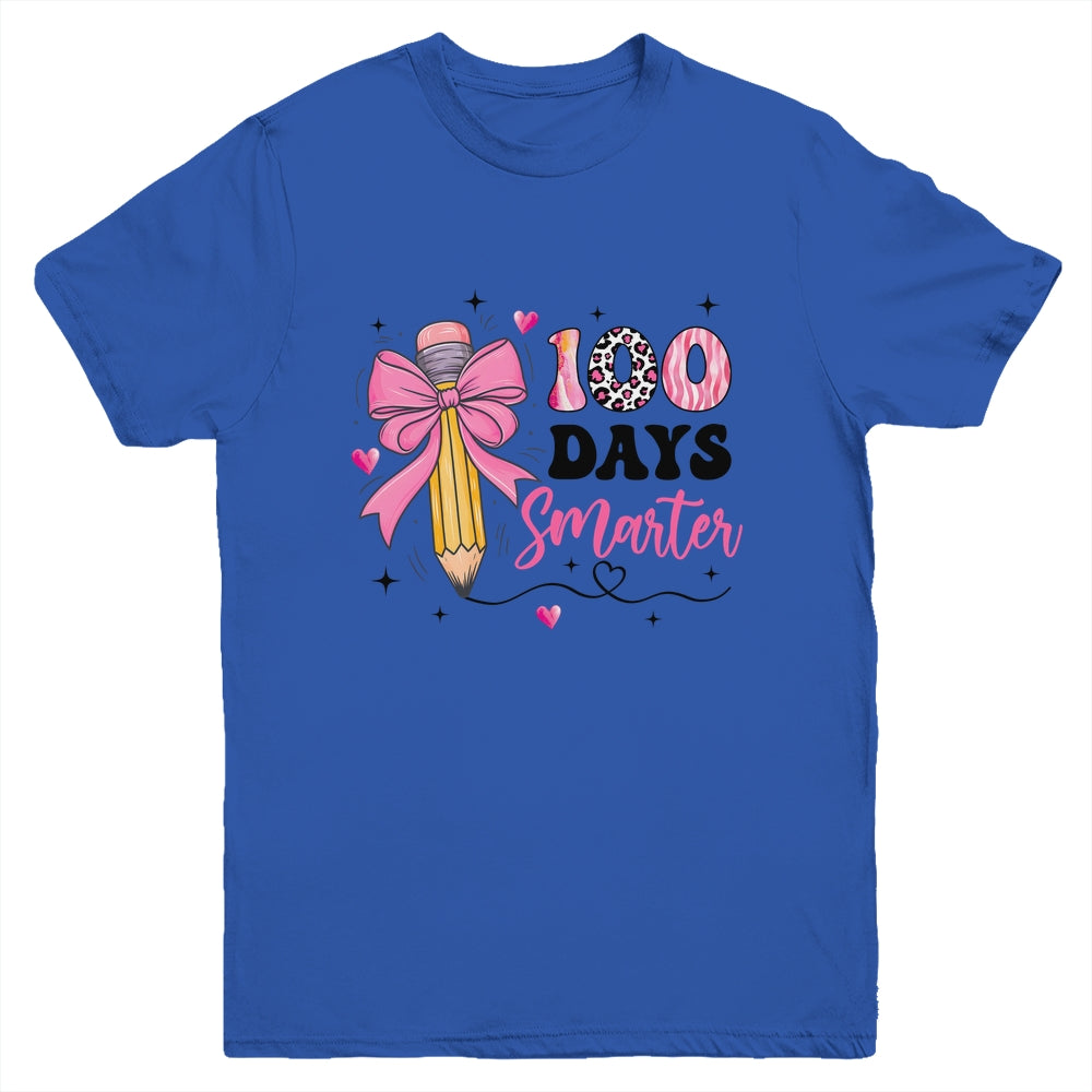 100 Days Smarter 100th Day Of School Girls Kids Coquette Bow Youth Shirt | teecentury