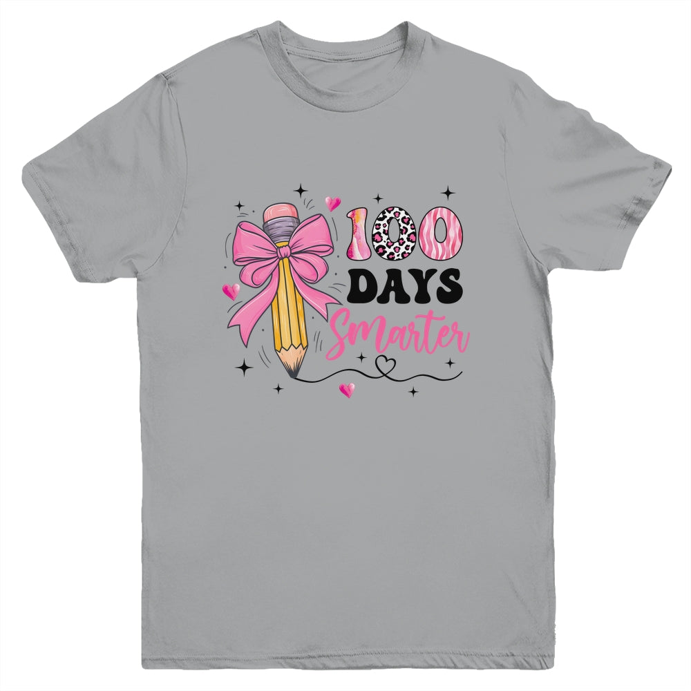 100 Days Smarter 100th Day Of School Girls Kids Coquette Bow Youth Shirt | teecentury