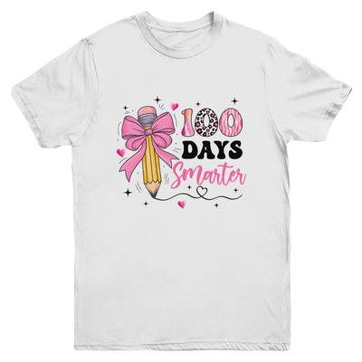 100 Days Smarter 100th Day Of School Girls Kids Coquette Bow Youth Shirt | teecentury