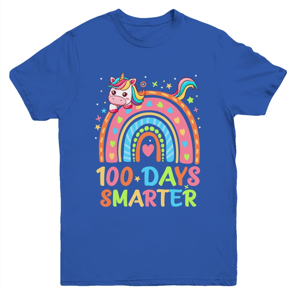 100 Days Smarter Kids Girls Unicorn 100th Day Of School Youth Shirt | teecentury