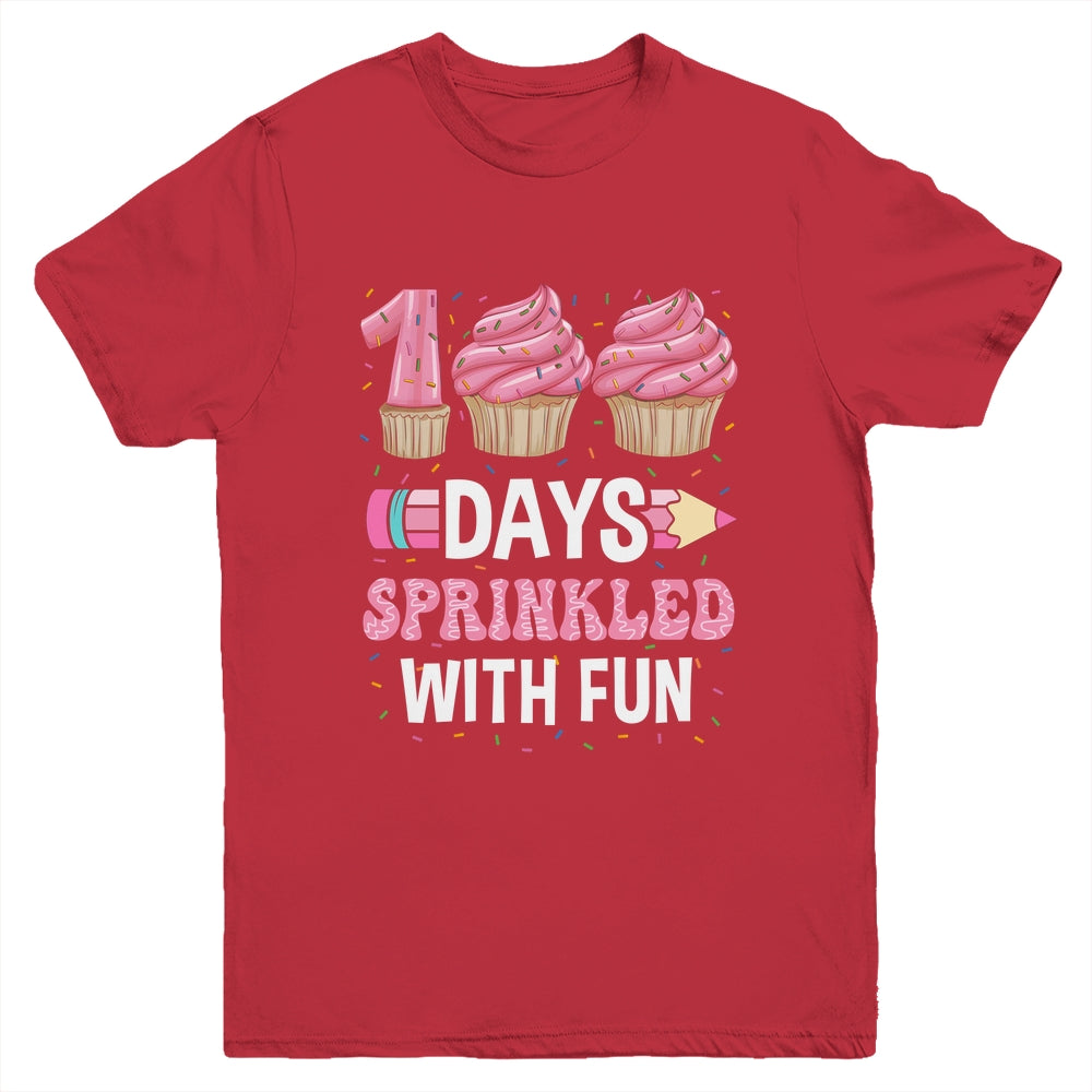 100 Days Sprinkled With Fun Cupcake 100th Day Of School Girl Youth Shirt | teecentury