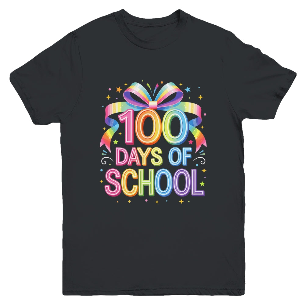 100th Day Of School For Girls 100 Days Teacher Coquette Bow Youth Shirt | teecentury