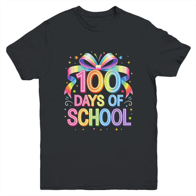100th Day Of School For Girls 100 Days Teacher Coquette Bow Youth Shirt | teecentury