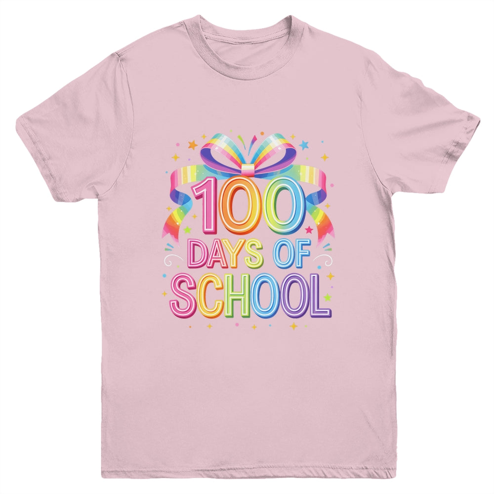 100th Day Of School For Girls 100 Days Teacher Coquette Bow Youth Shirt | teecentury