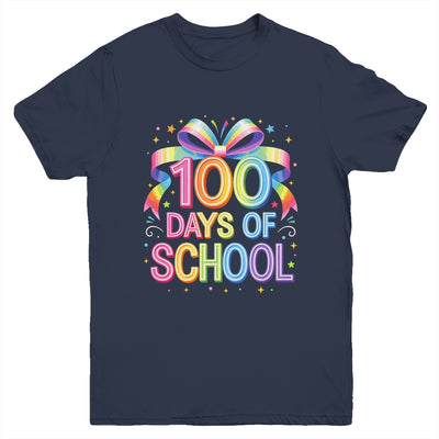 100th Day Of School For Girls 100 Days Teacher Coquette Bow Youth Shirt | teecentury