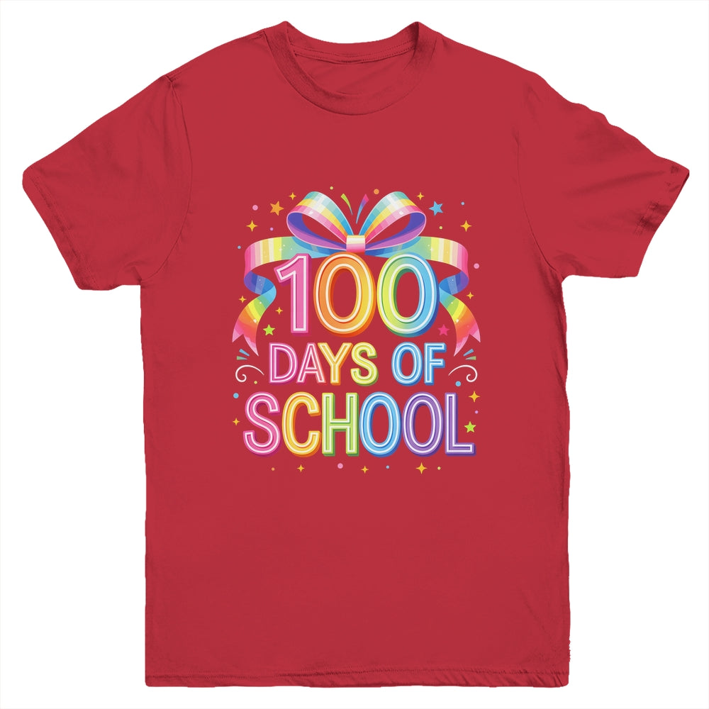 100th Day Of School For Girls 100 Days Teacher Coquette Bow Youth Shirt | teecentury