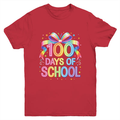 100th Day Of School For Girls 100 Days Teacher Coquette Bow Youth Shirt | teecentury