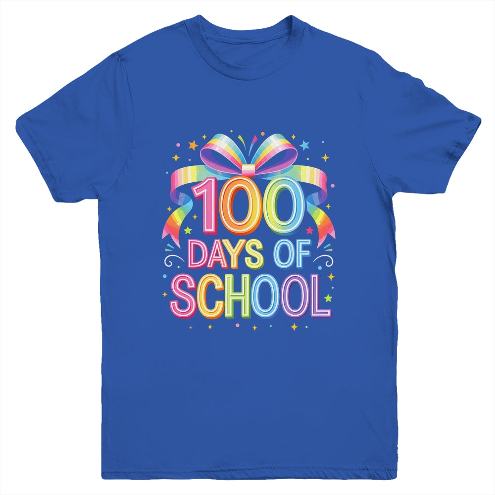 100th Day Of School For Girls 100 Days Teacher Coquette Bow Youth Shirt | teecentury