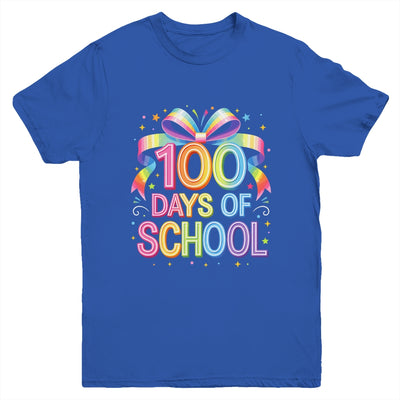 100th Day Of School For Girls 100 Days Teacher Coquette Bow Youth Shirt | teecentury