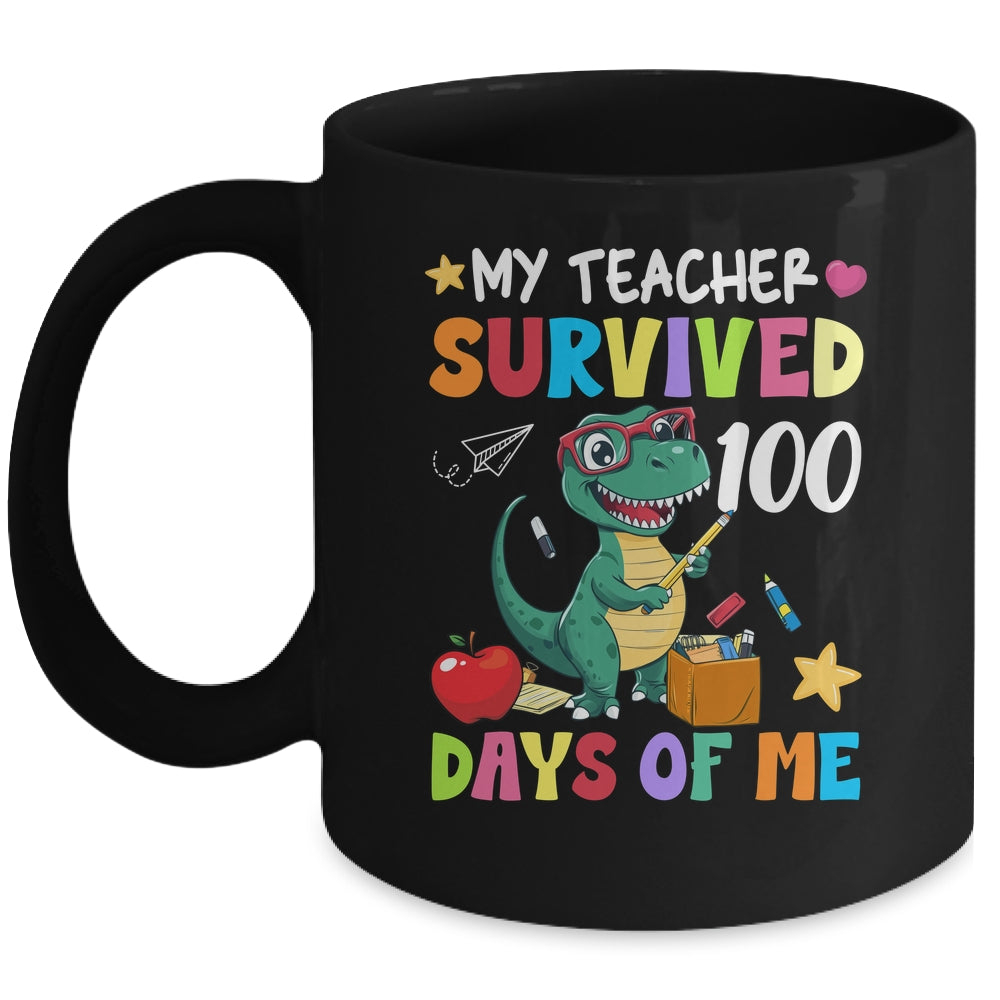 100th Day Of School My Teacher Survived 100 Days Boys Dino Mug | teecentury