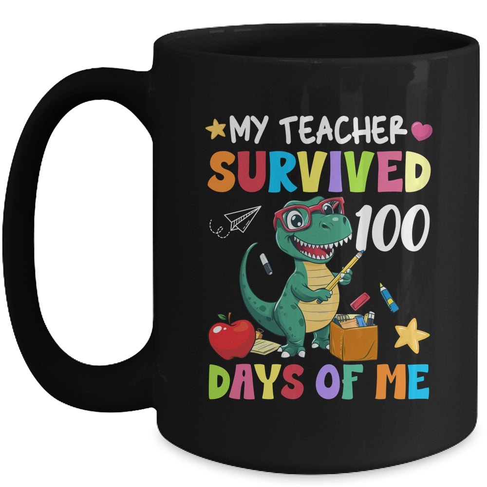 100th Day Of School My Teacher Survived 100 Days Boys Dino Mug | teecentury