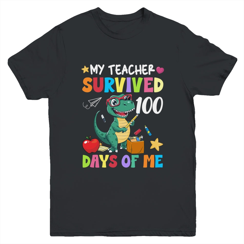 100th Day Of School My Teacher Survived 100 Days Boys Dino Youth Shirt | teecentury