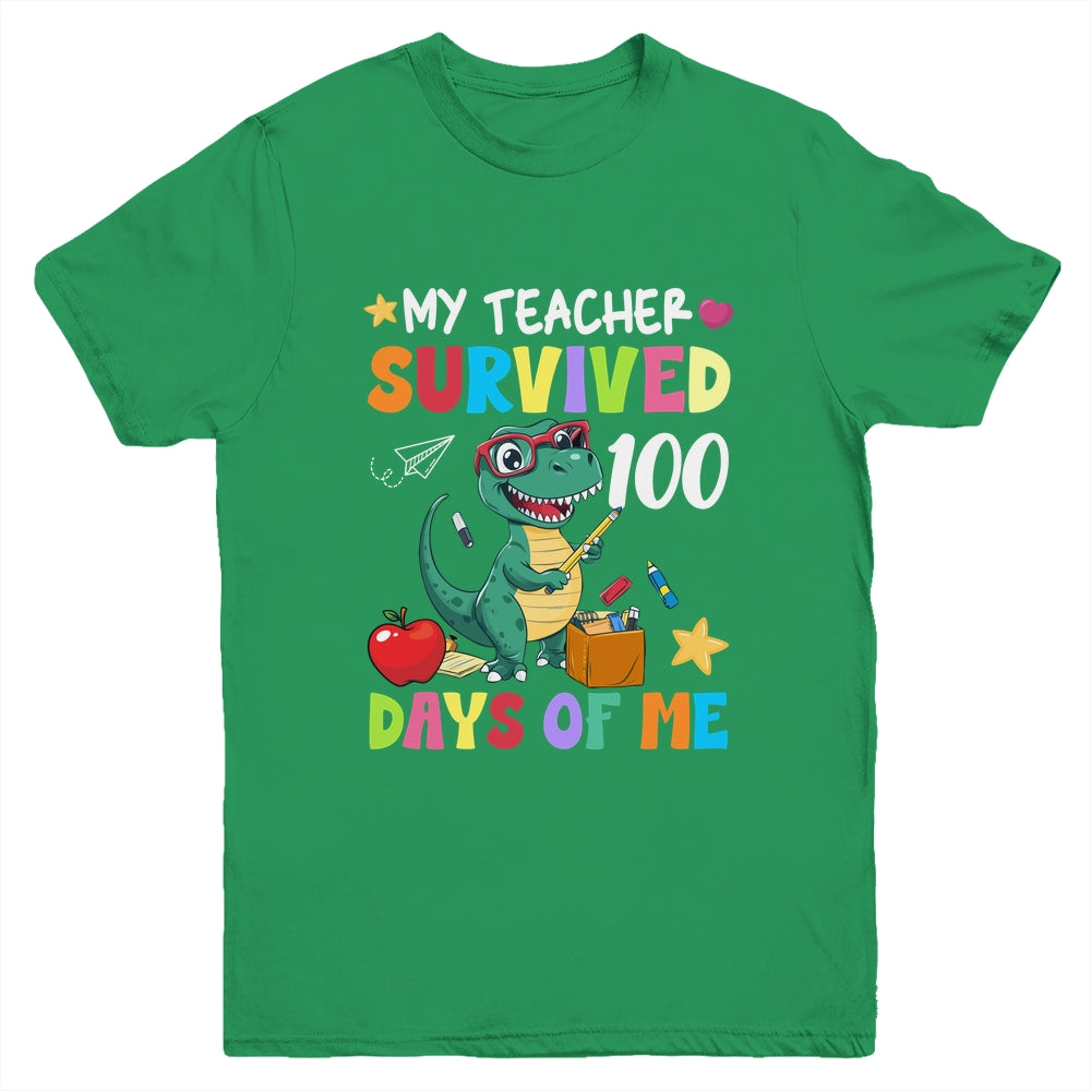 100th Day Of School My Teacher Survived 100 Days Boys Dino Youth Shirt | teecentury