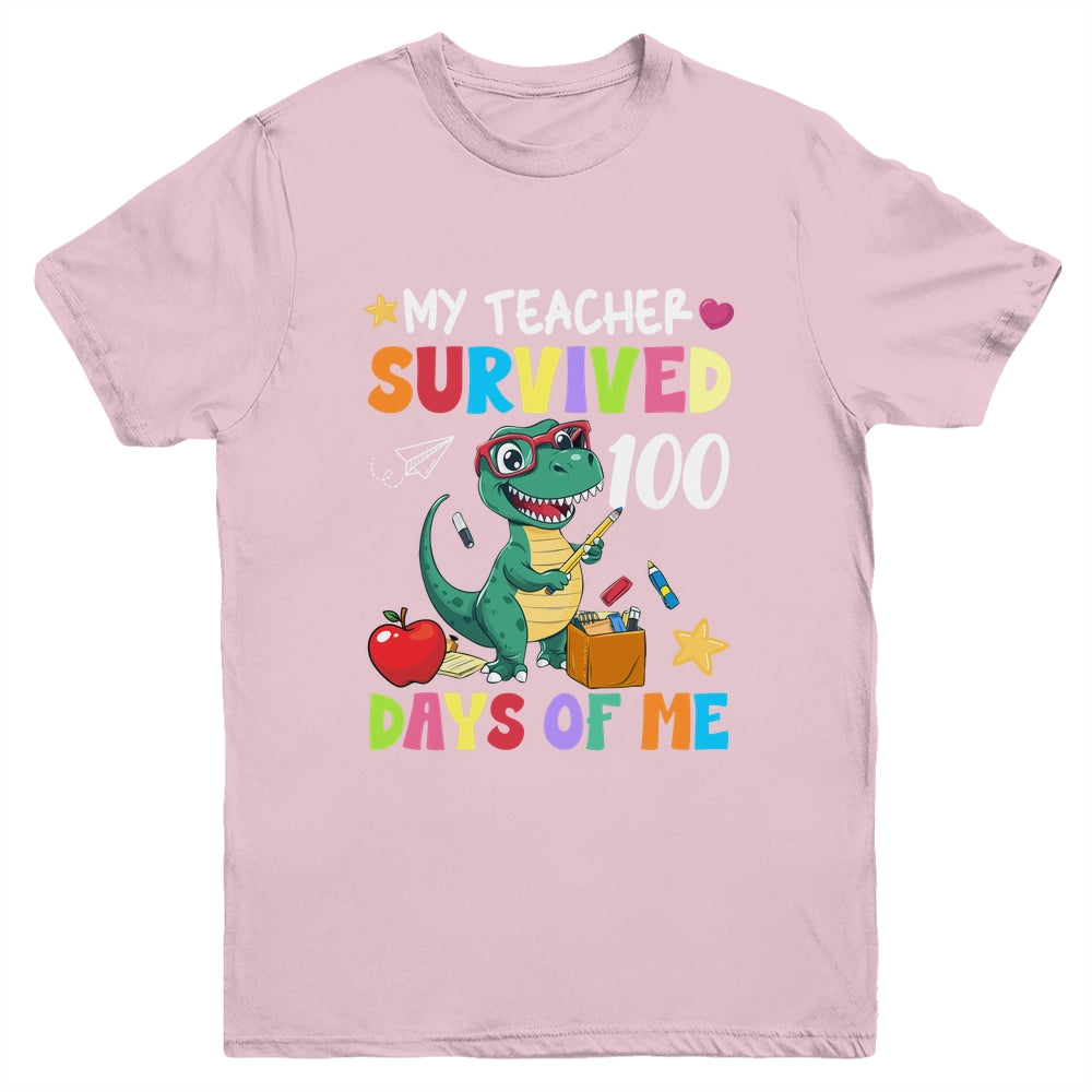 100th Day Of School My Teacher Survived 100 Days Boys Dino Youth Shirt | teecentury